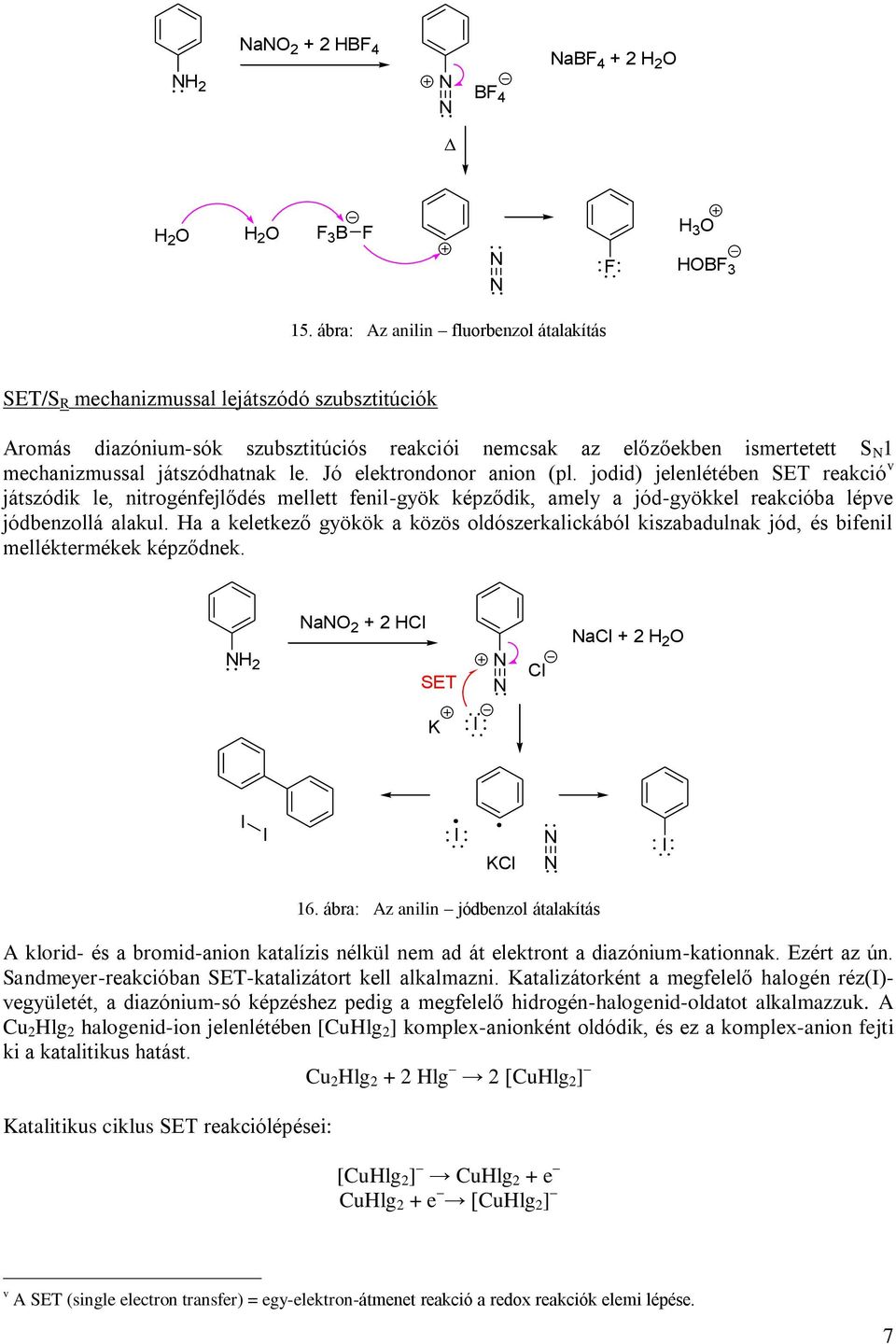 le. Jó elektrondonor anion (pl. jodid) jelenlétében SET reakció v játszódik le, nitrogénfejlődés mellett fenil-gyök képződik, amely a jód-gyökkel reakcióba lépve jódbenzollá alakul.