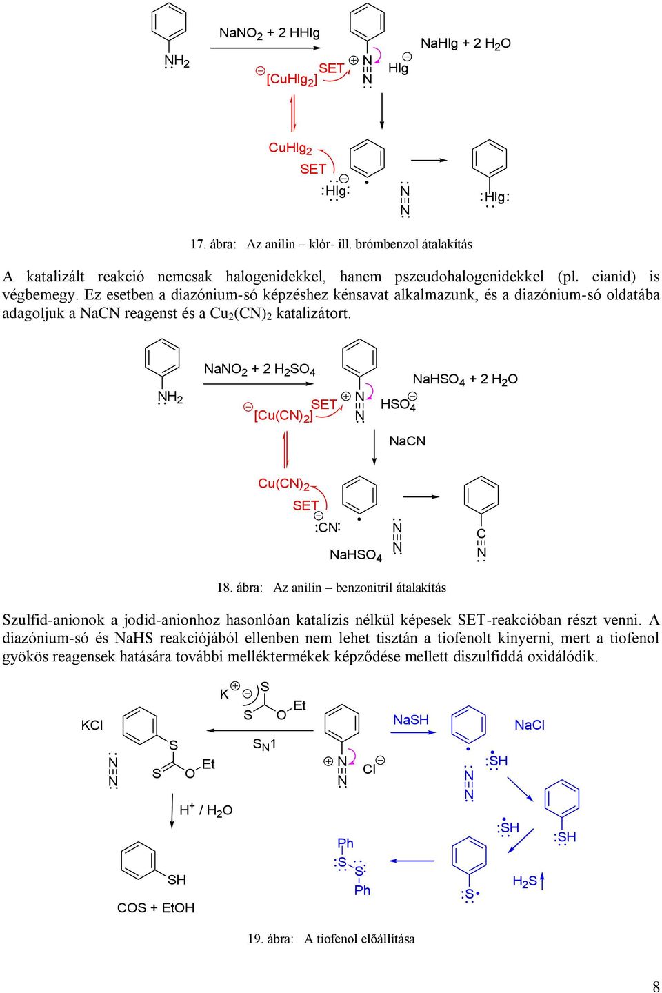 a 2 + 2 2 S 4 as 4 + 2 2 2 SET [u() 2 ] S 4 a u() 2 SET as 4 18. ábra: Az anilin benzonitril átalakítás Szulfid-anionok a jodid-anionhoz hasonlóan katalízis nélkül képesek SET-reakcióban részt venni.