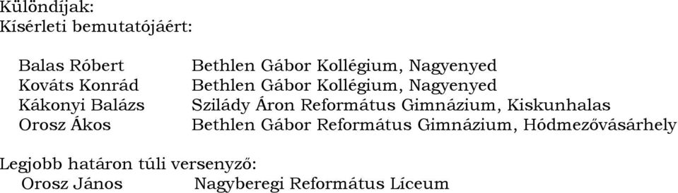 Szilády Áron Református Gimnázium, Kiskunhalas Bethlen Gábor Református Gimnázium,