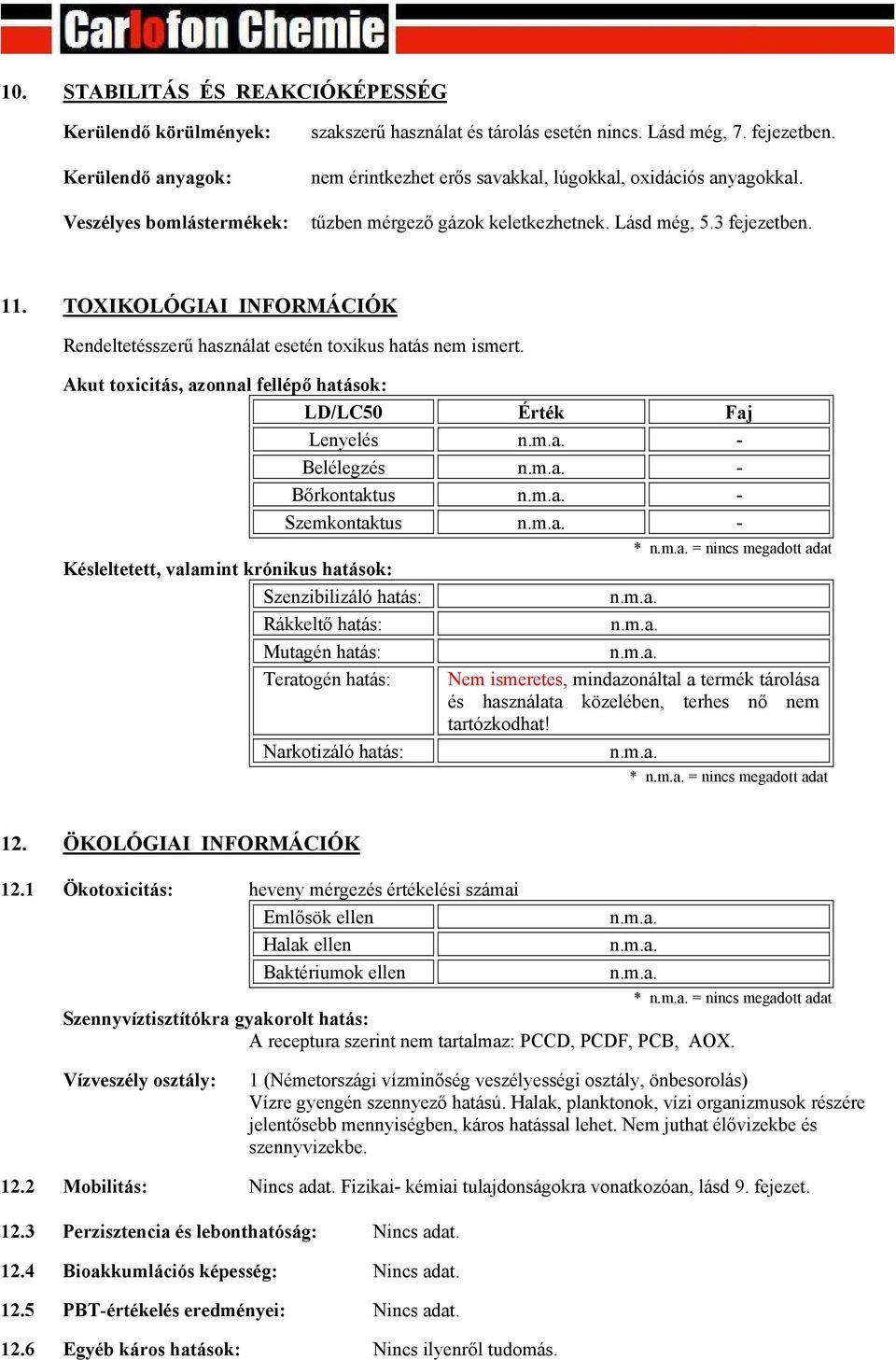 TOXIKOLÓGIAI INFORMÁCIÓK Rendeltetésszerű használat esetén toxikus hatás nem ismert.