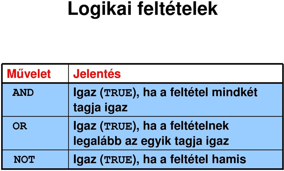 tagja igaz Igaz (TRUE), ha a feltételnek