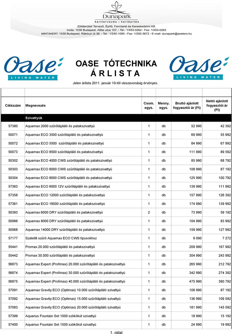 és patakszivattyú 1 db 84 990 67 992 50073 Aquamax ECO 8500 szűrőtápláló és patakszivattyú 1 db 111 990 89 592 50302 Aquamax ECO 4000 CWS szűrőtápláló és patakszivattyú 1 db 85 990 68 792 50303