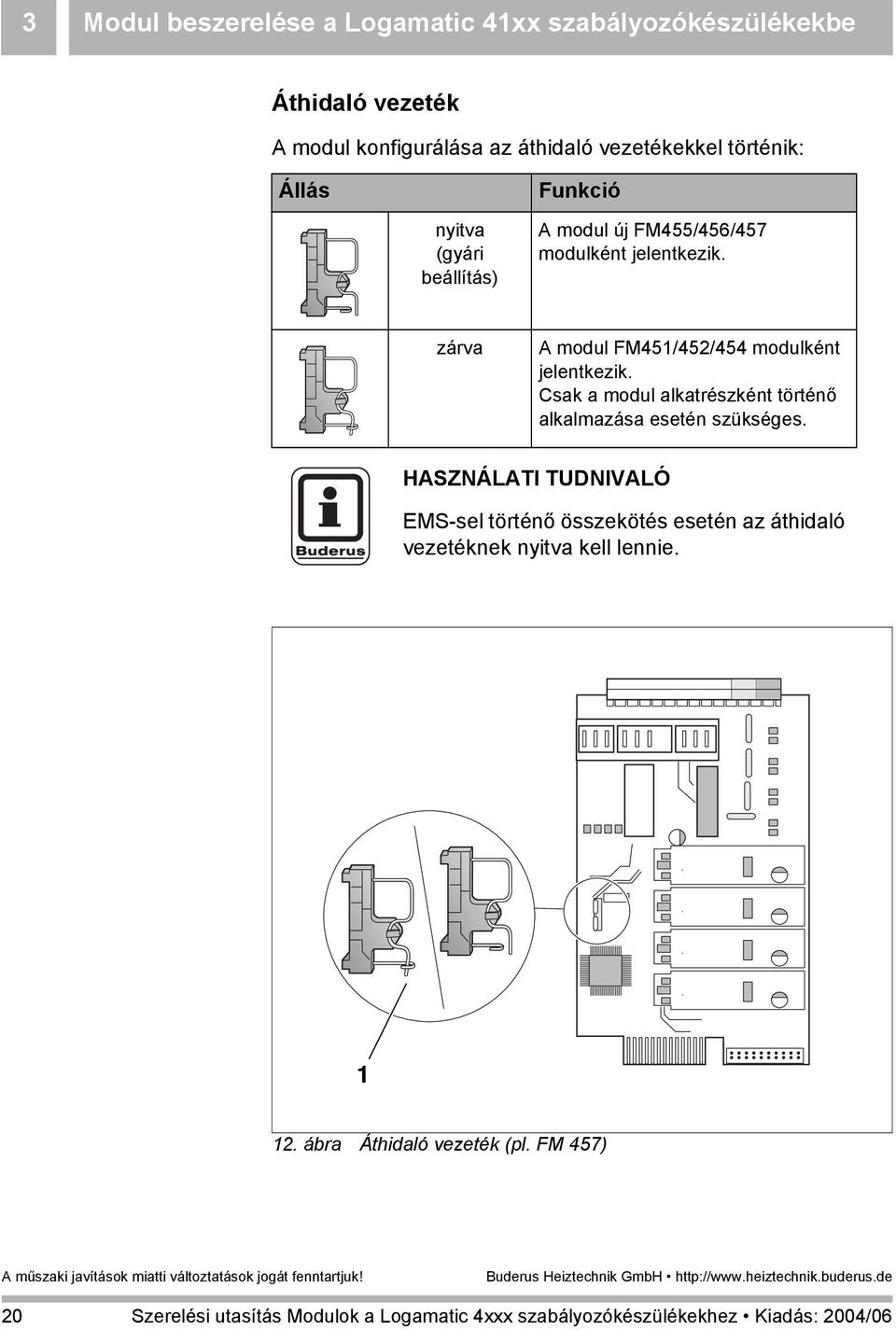 zárva A modul FM451/452/454 modulként jelentkezik. Csak a modul alkatrészként történő alkalmazása esetén szükséges.