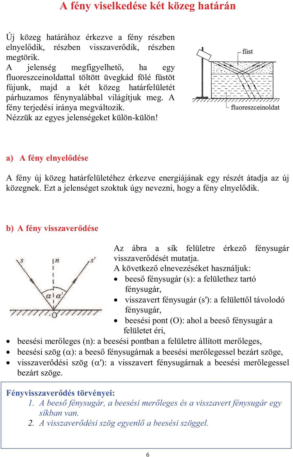 Nézzük az egyes jelenségeket külön-külön! a) A fény elnyelődése A fény új közeg határfelületéhez érkezve energiájának egy részét átadja az új közegnek.