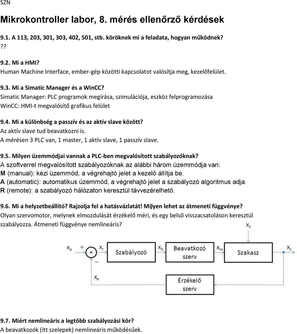 Simatic Manager: PLC programok megírása, szimulációja, eszköz felprogramozása WinCC: HMI-t megvalósítő grafikus felület 9.4. Mi a különbség a passzív és az aktív slave között?