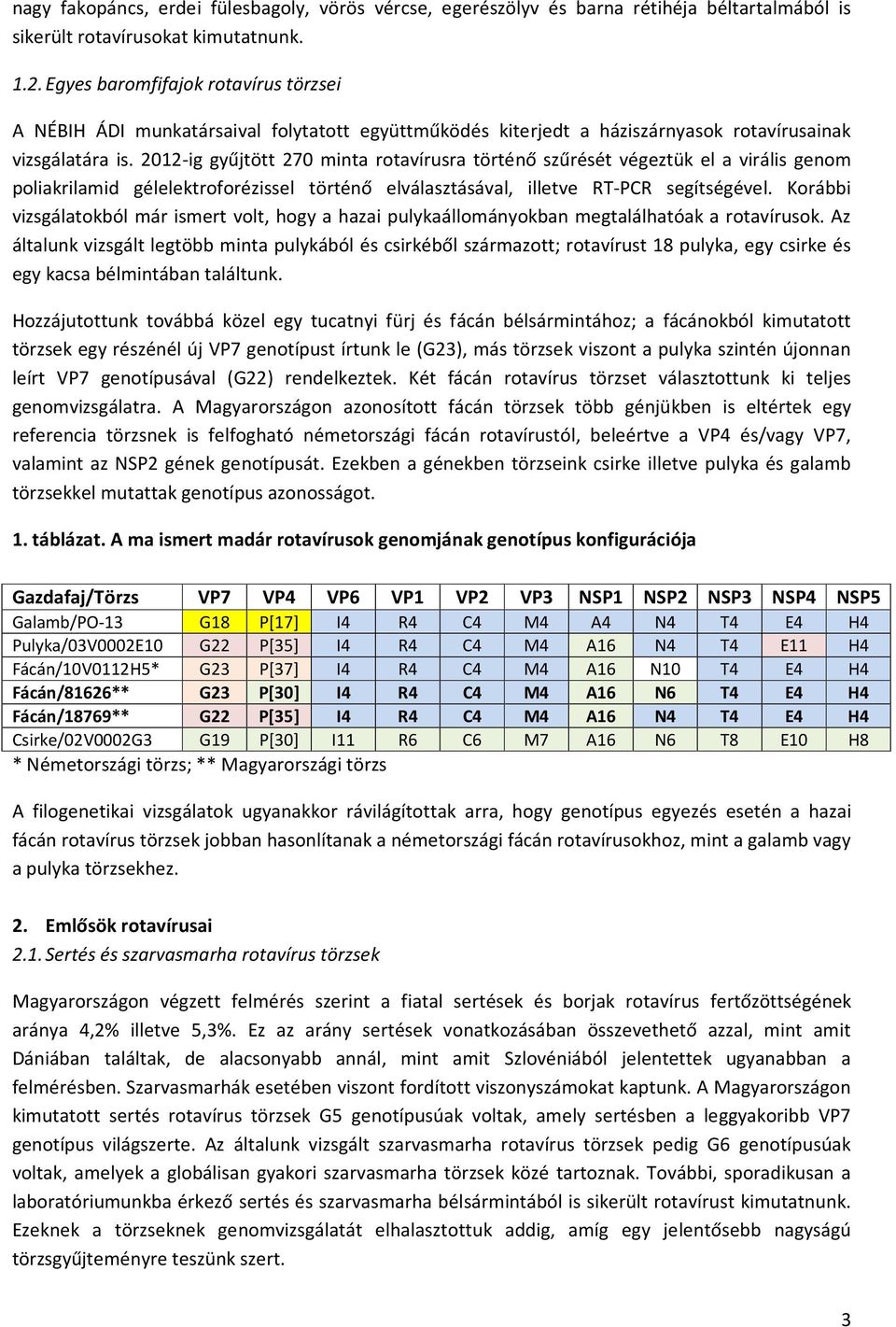 2012-ig gyűjtött 270 minta rotavírusra történő szűrését végeztük el a virális genom poliakrilamid gélelektroforézissel történő elválasztásával, illetve RT-PCR segítségével.