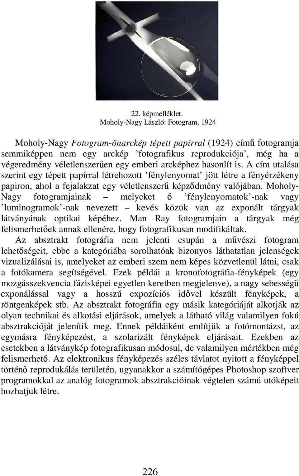 emberi arcképhez hasonlít is. A cím utalása szerint egy tépett papírral létrehozott fénylenyomat jött létre a fényérzékeny papiron, ahol a fejalakzat egy véletlenszerű képződmény valójában.