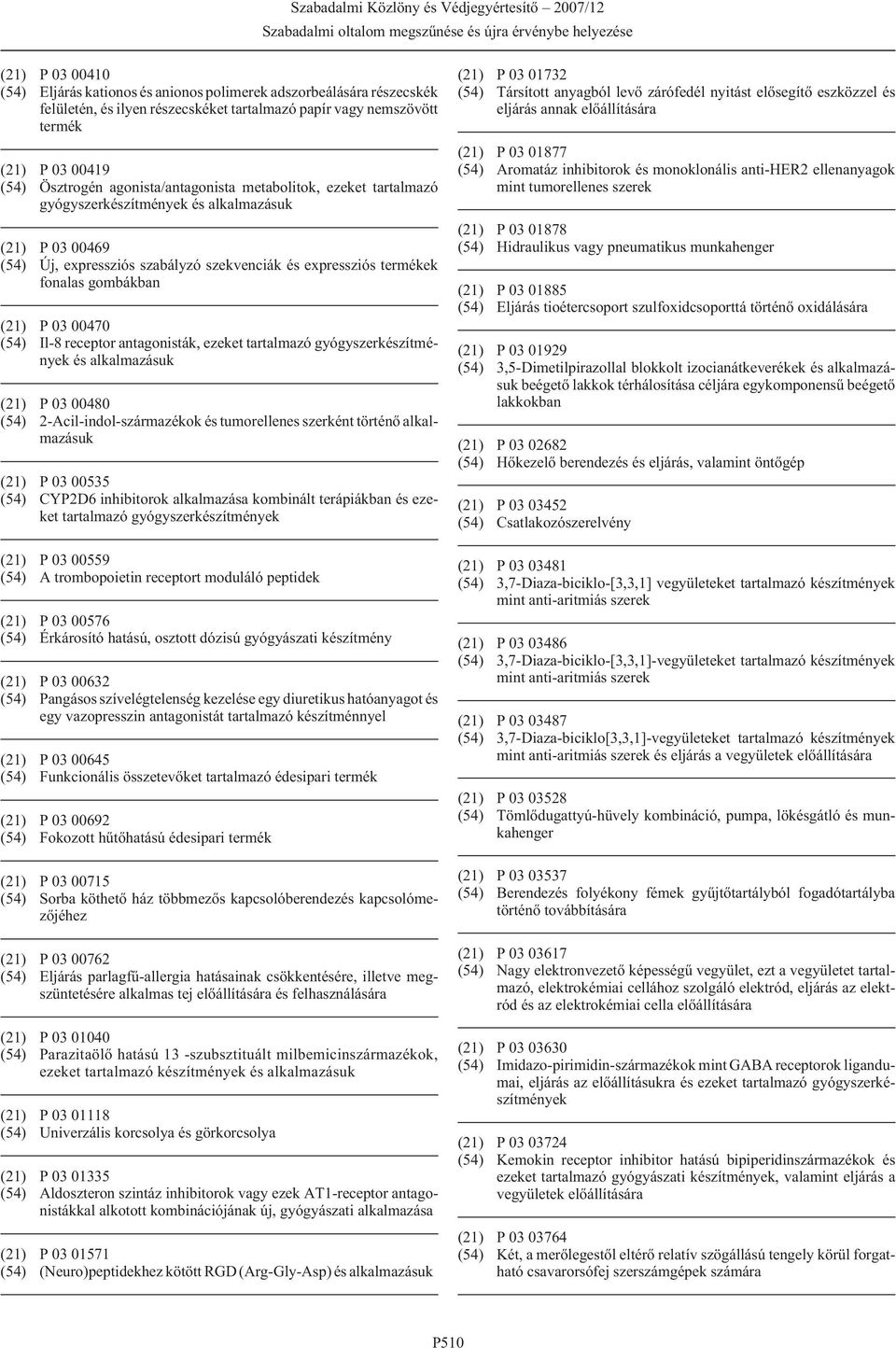 receptor antagonisták, ezeket tartalmazó és alkalmazásuk (21) P 03 00480 (54) 2-Acil-indol-származékok és tumorellenes szerként történõ alkalmazásuk (21) P 03 00535 (54) CYP2D6 inhibitorok