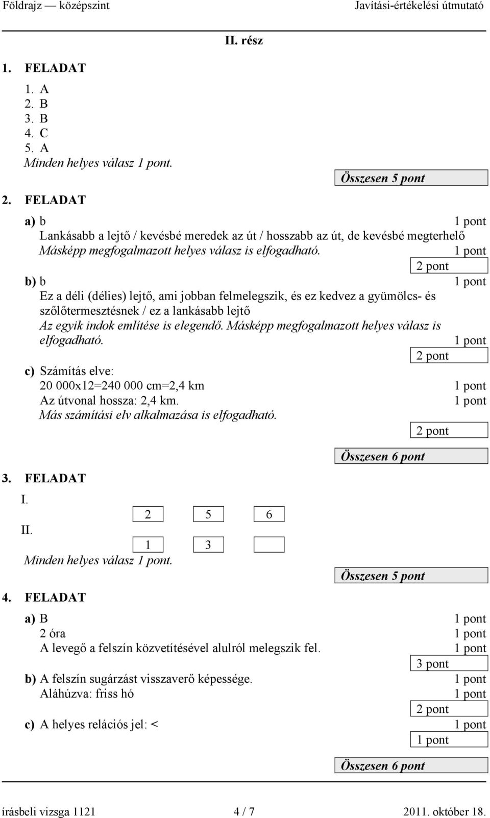 a lankásabb lejtő Az egyik indok említése is elegendő. Másképp megfogalmazott helyes válasz is elfogadható. c) Számítás elve: 20 000x12=240 000 cm=2,4 km Az útvonal hossza: 2,4 km.