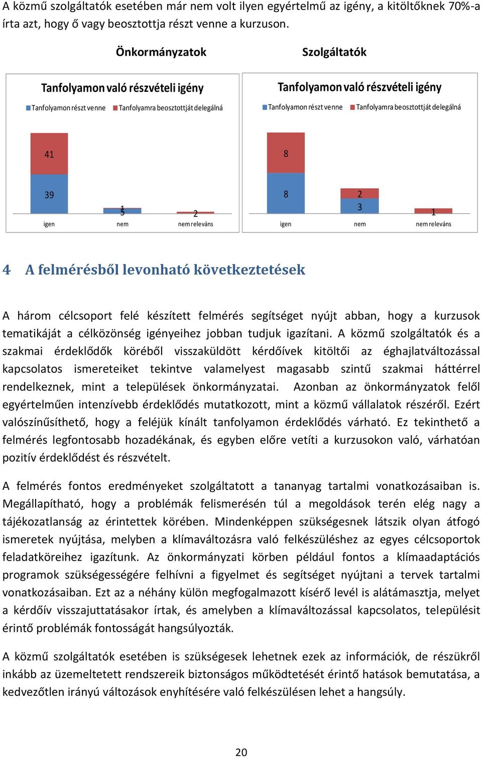 igen nem nem releváns 8 2 3 1 igen nem nem releváns 4 A felmérésből levonható következtetések A három célcsoport felé készített felmérés segítséget nyújt abban, hogy a kurzusok tematikáját a