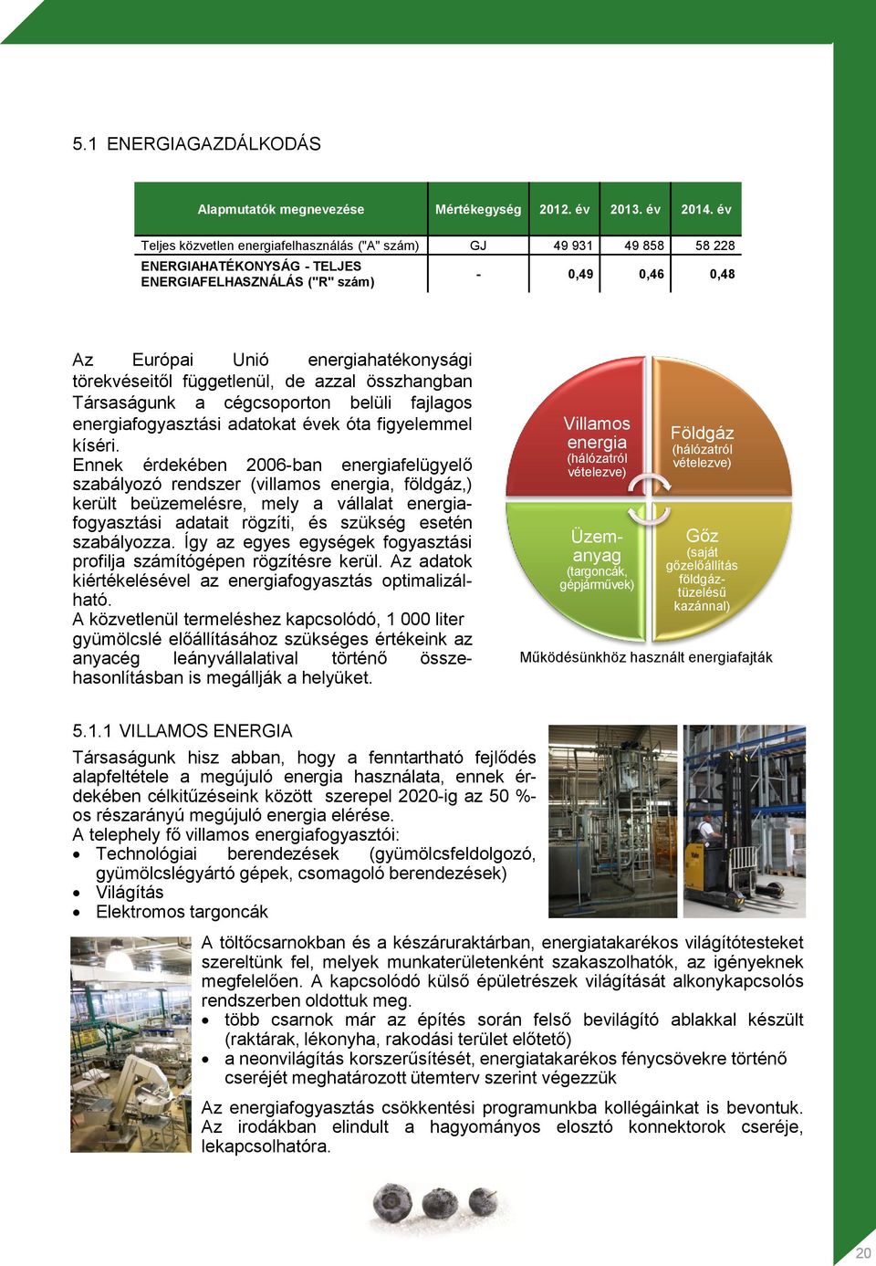 törekvéseitől függetlenül, de azzal összhangban Társaságunk a cégcsoporton belüli fajlagos energiafogyasztási adatokat évek óta figyelemmel kíséri.