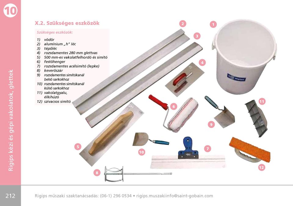 rozsdamentes simítókanál belsô sarkokhoz 10) rozsdamentes simítókanál külsô sarkokhoz 11) vakolatgyalu, élkihúzó 12)