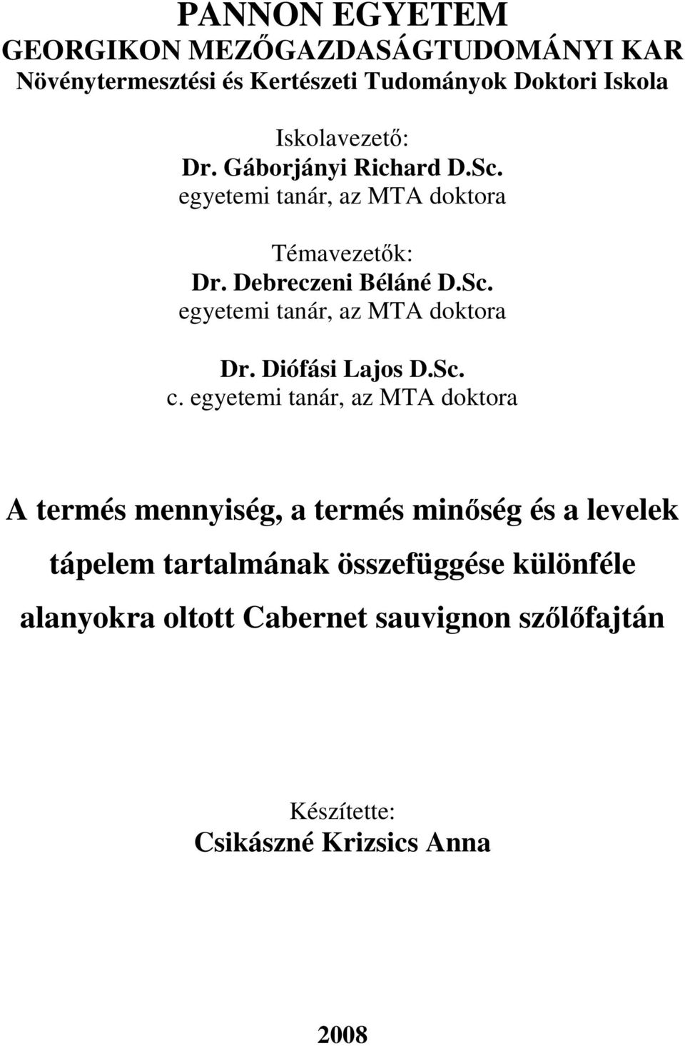 Diófási Lajos D.Sc. c.
