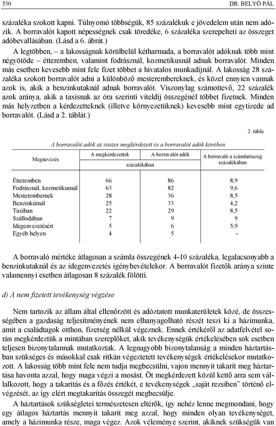 ) A legtöbben, a lakosságnak körülbelül kétharmada, a borravalót adóknak több mint négyötöde étteremben, valamint fodrásznál, kozmetikusnál adnak borravalót.