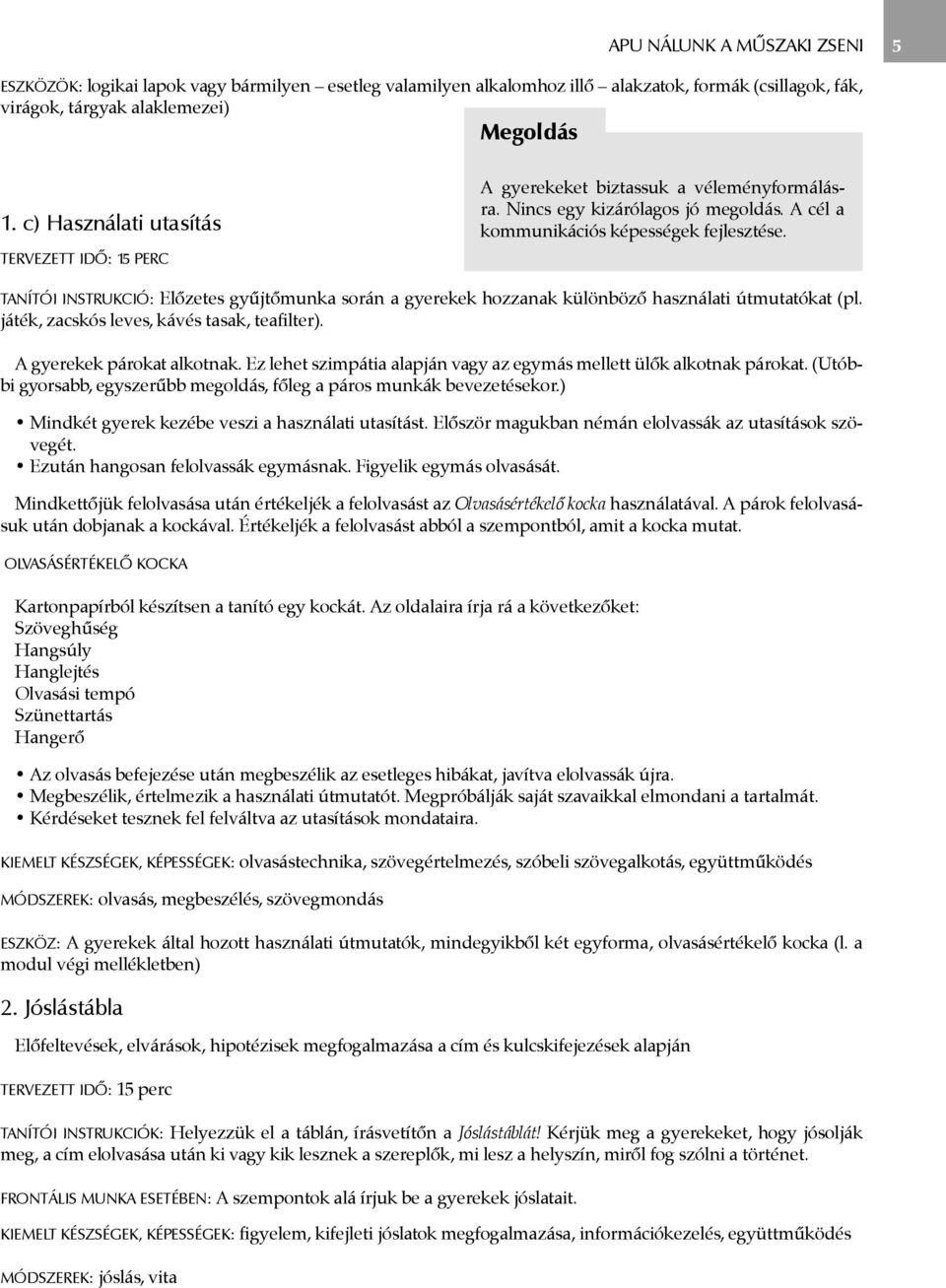 TANÍTÓI INSTRUKCIÓ: Előzetes gyűjtőmunka során a gyerekek hozzanak különböző használati útmutatókat (pl. játék, zacskós leves, kávés tasak, teafilter). A gyerekek párokat alkotnak.