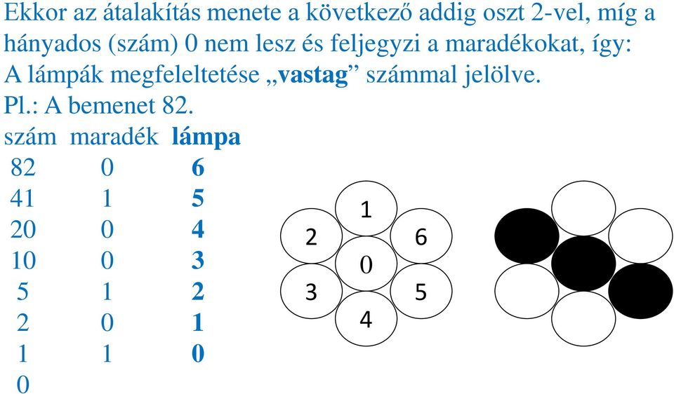 lámpák megfeleltetése vastag számmal jelölve. Pl.