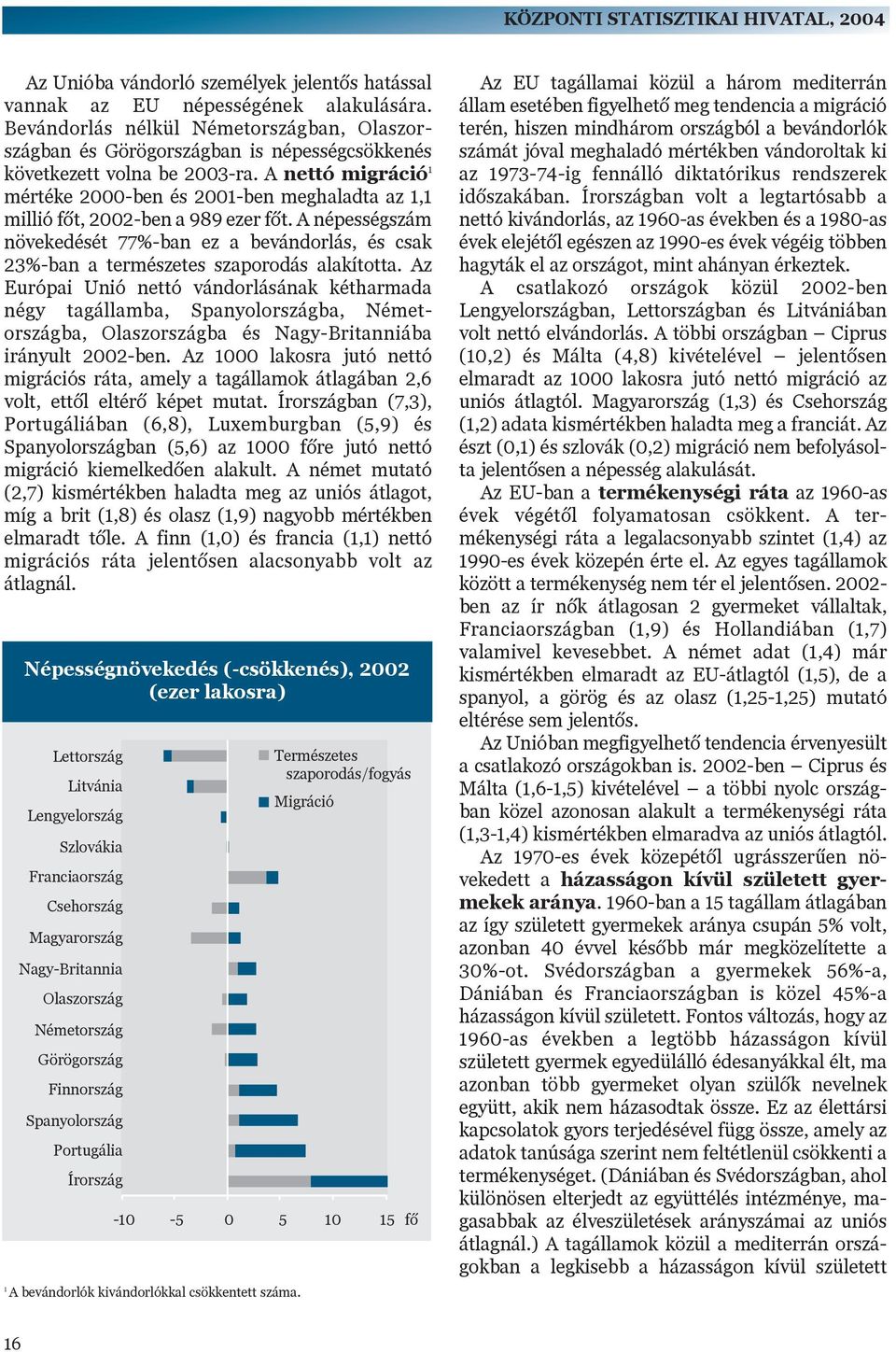 A nettó migráció 1 mértéke 2000-ben és 2001-ben meghaladta az 1,1 millió fõt, 2002-ben a 989 ezer fõt.