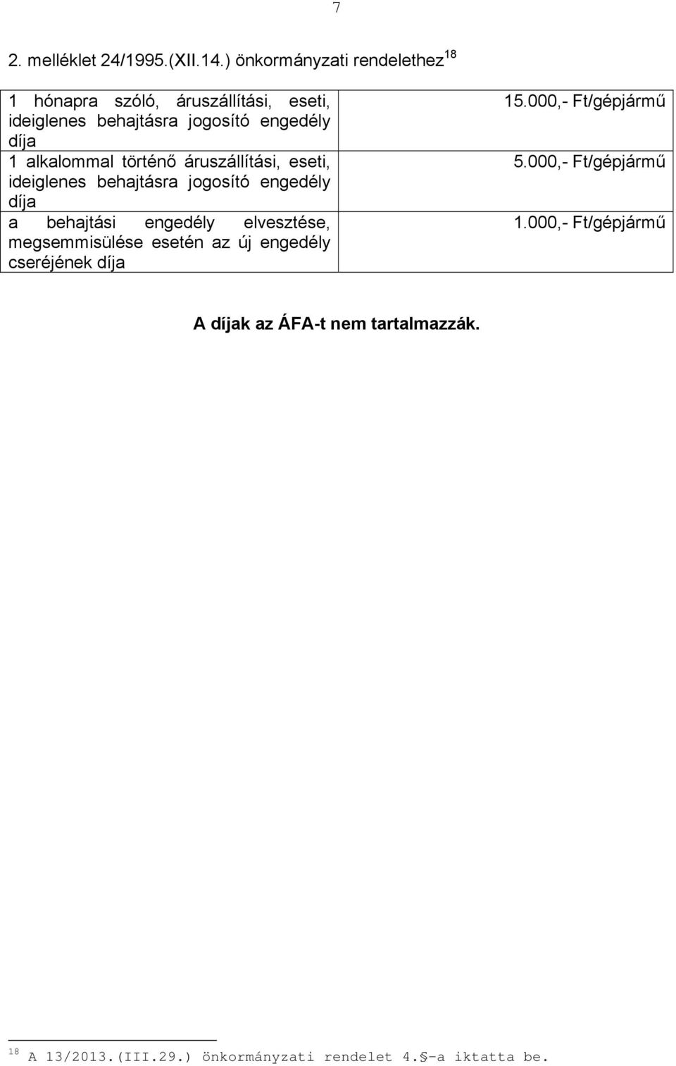 alkalommal történő áruszállítási, eseti, ideiglenes behajtásra jogosító engedély díja a behajtási engedély elvesztése,