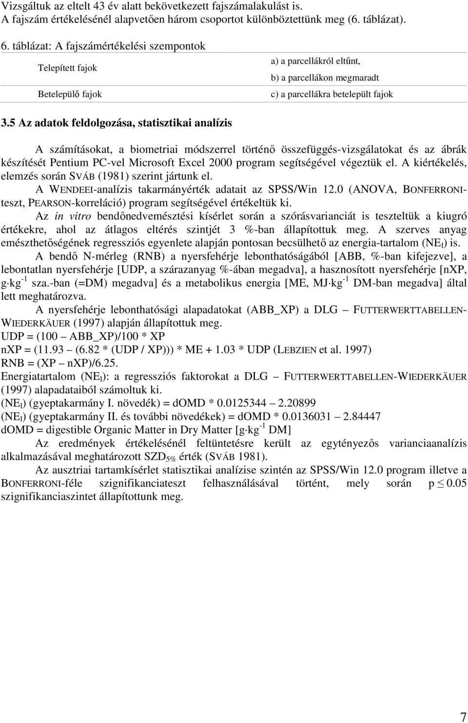 5 Az adatok feldolgozása, statisztikai analízis A számításokat, a biometriai módszerrel történő összefüggés-vizsgálatokat és az ábrák készítését Pentium PC-vel Microsoft Excel 2000 program