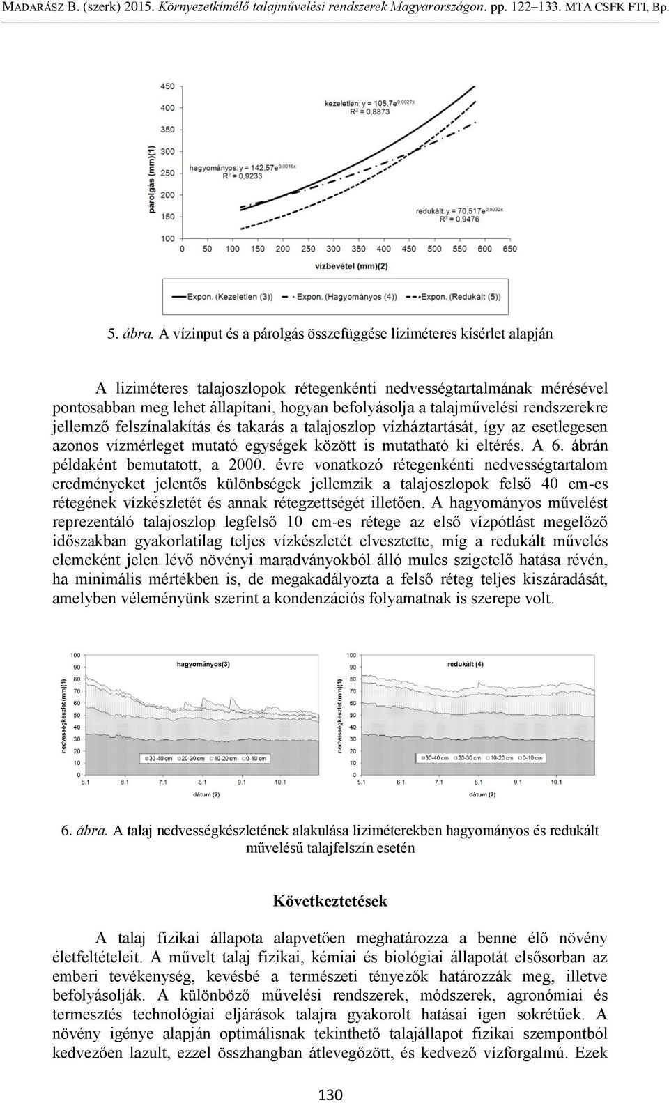 talajművelési rendszerekre jellemző felszínalakítás és takarás a talajoszlop vízháztartását, így az esetlegesen azonos vízmérleget mutató egységek között is mutatható ki eltérés. A 6.