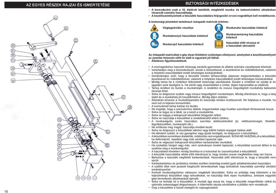 A biztonsági jelzeteket tartalmazó öntapadó matricák értelme: Végtagsérülés veszélye Munkakesztyű használata kötelező Munkacipő használata kötelező Munkaruha használata kötelező Munkaszemüveg