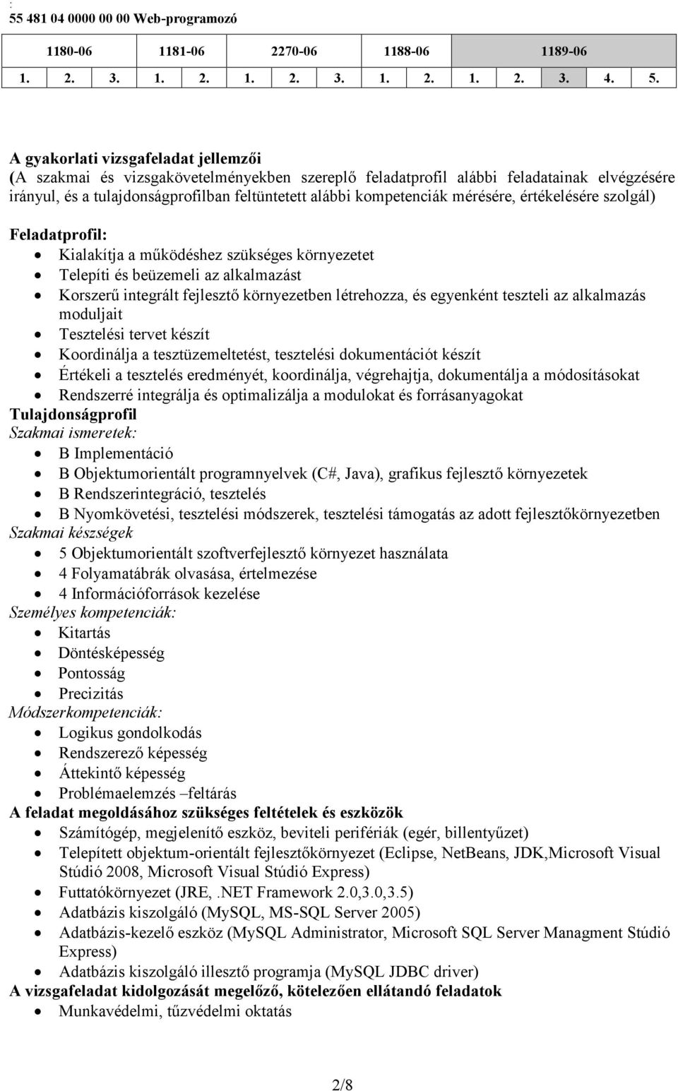 mérésére, értékelésére szolgál) Feladatprofil: Kialakítja a működéshez szükséges környezetet Telepíti és beüzemeli az alkalmazást Korszerű integrált fejlesztő környezetben létrehozza, és egyenként