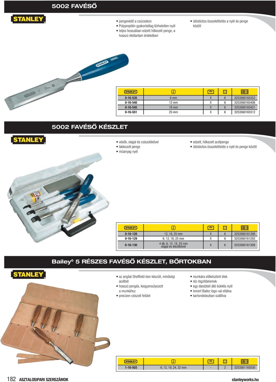 műanyag nyél edzett, hőkezelt acélpenge ütésbiztos összeköttetés s nyél és penge között 0-16-128 12, 18, 25 mm X 6 3253560161286 0-16-129 6, 12, 18, 25 mm X 6 3253560161293 0-16-130 4 db: 6, 12, 18,