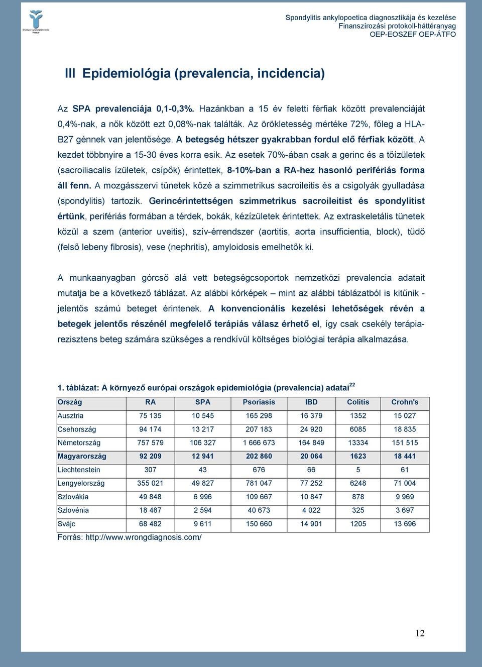 Az esetek 70%-ában csak a gerinc és a tőízületek (sacroiliacalis ízületek, csípők) érintettek, 8-10%-ban a RA-hez hasonló perifériás forma áll fenn.