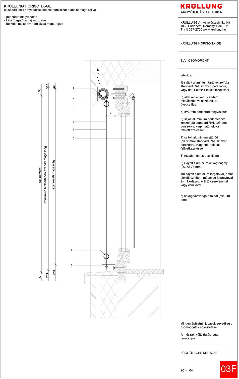 9 8 1 3 4 10 7 5 c 1) sajtolt alumínium tartókonzol(ok) vagy natúr eloxált 4) d=3 mm perlonrúd megvezetés 5) sajolt alumínium perlonfeszítő 7) sajtolt alumínium ejtőrúd (d=