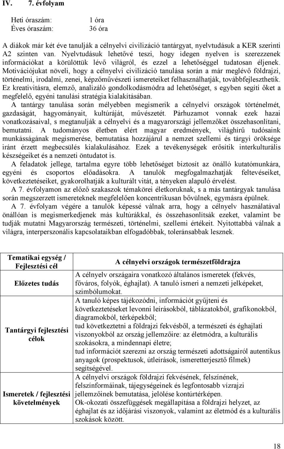 Motivációjukat növeli, hogy a célnyelvi civilizáció tanulása során a már meglévő földrajzi, történelmi, irodalmi, zenei, képzőművészeti ismereteiket felhasználhatják, továbbfejleszthetik.