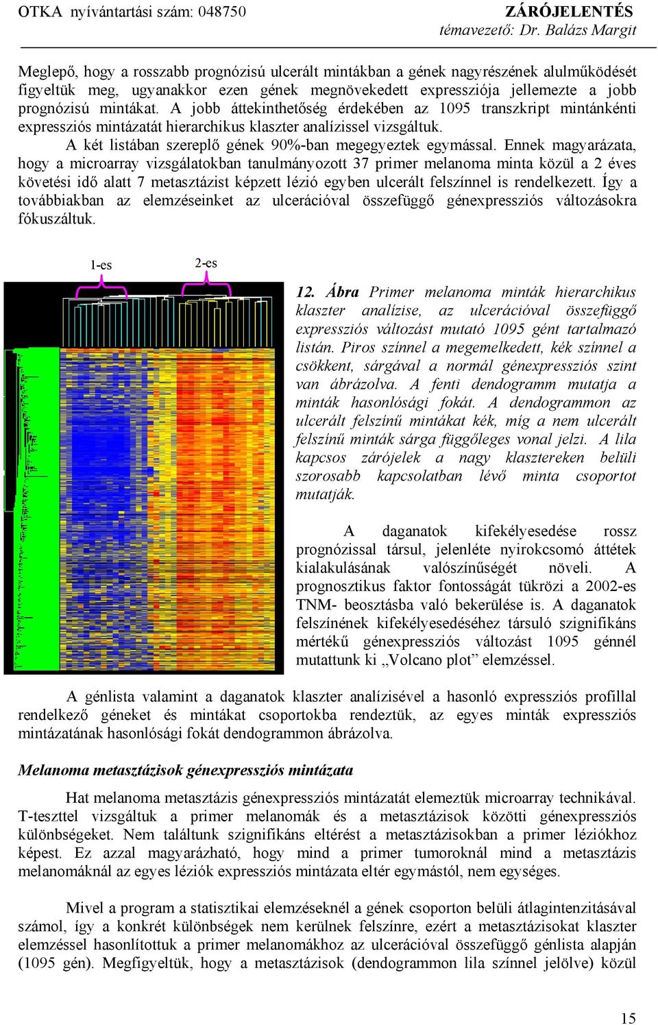 Ennek magyarázata, hogy a microarray vizsgálatokban tanulmányozott 37 primer melanoma minta közül a 2 éves követési idő alatt 7 metasztázist képzett lézió egyben ulcerált felszínnel is rendelkezett.