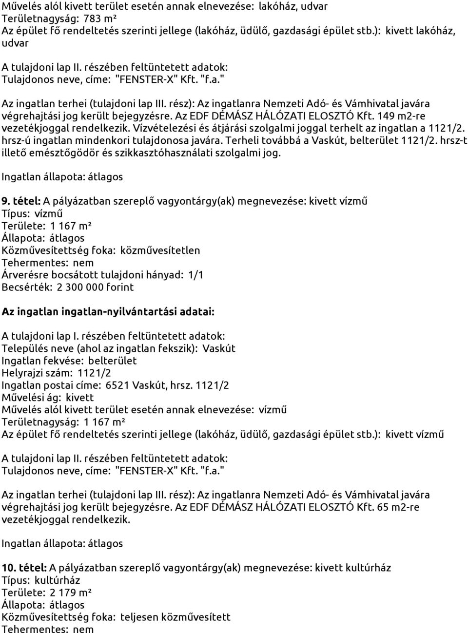 149 m2-re vezetékjoggal rendelkezik. Vízvételezési és átjárási szolgalmi joggal terhelt az ingatlan a 1121/2. hrsz-ú ingatlan mindenkori tulajdonosa javára.