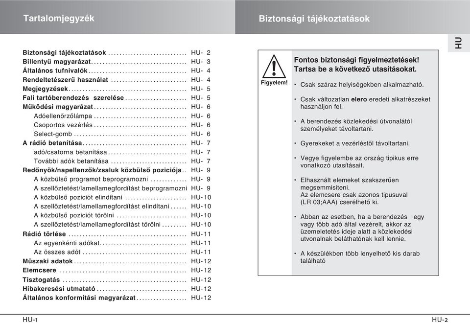 .. - 7 További adók betanítása... - 7 RedŒnyök/napellenzŒk/zsaluk közbülsœ poziciója.. - 9 A közbülsœ programot beprogramozni.