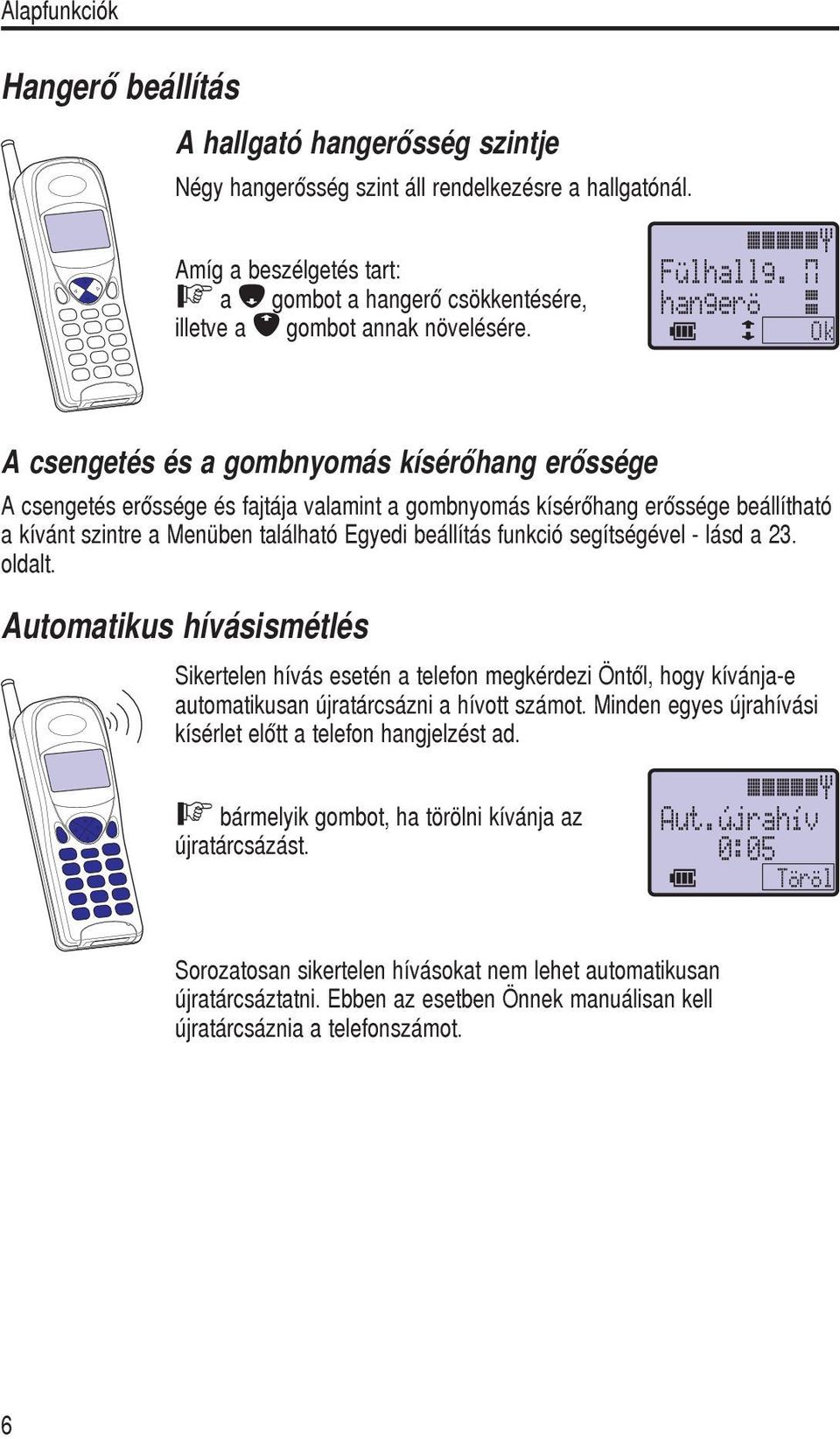 Sikertelen hívás esetén a telefon megkérdezi Öntõl, hogy kívánja-e automatikusan újratárcsázni a hívott számot. Minden egyes újrahívási kísérlet elõtt a telefon hangjelzést ad.