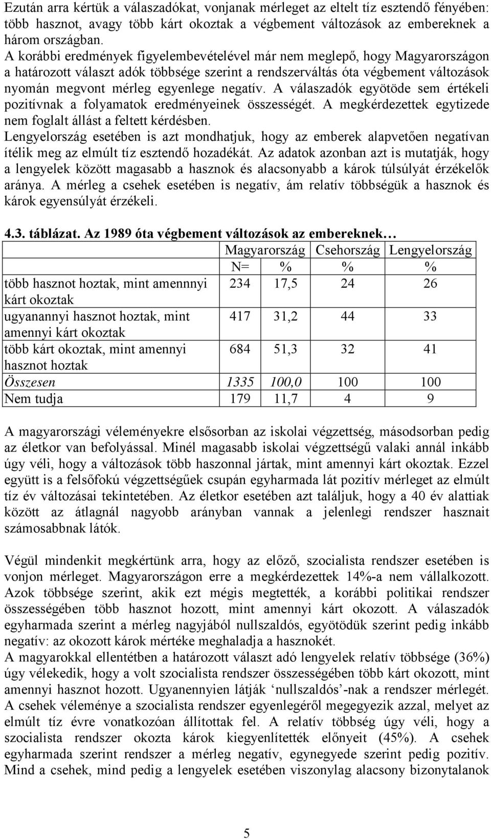 negatív. A válaszadók egyötöde sem értékeli pozitívnak a folyamatok eredményeinek összességét. A megkérdezettek egytizede nem foglalt állást a feltett kérdésben.