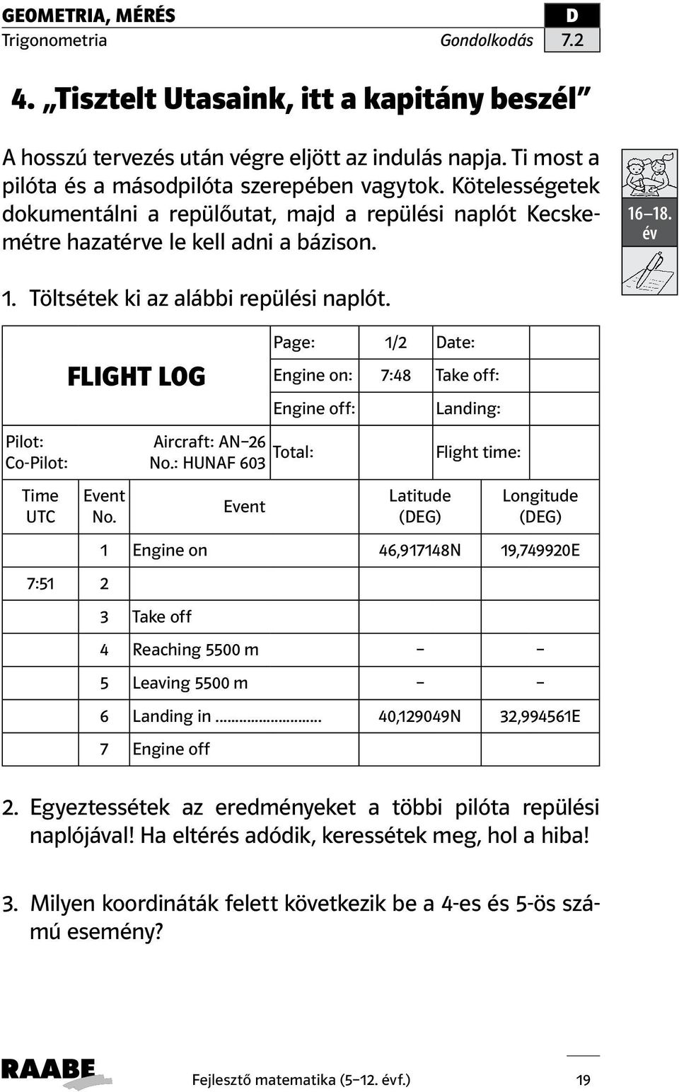 FLIGHT LOG Page: 1/2 ate: Engine on: 7:48 Take off: Engine off: Landing: Pilot: Aircraft: AN 26 Total: Flight time: Co-Pilot: No.: HUNAF 603 Time UTC Event No.