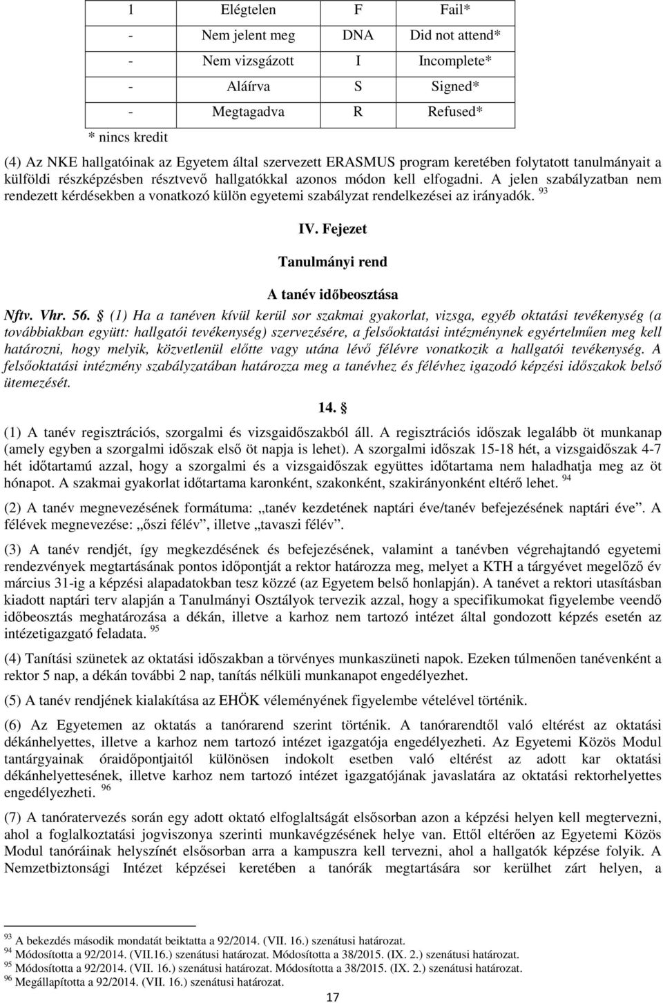 A jelen szabályzatban nem rendezett kérdésekben a vonatkozó külön egyetemi szabályzat rendelkezései az irányadók. 93 IV. Fejezet Tanulmányi rend A tanév időbeosztása Nftv. Vhr. 56.