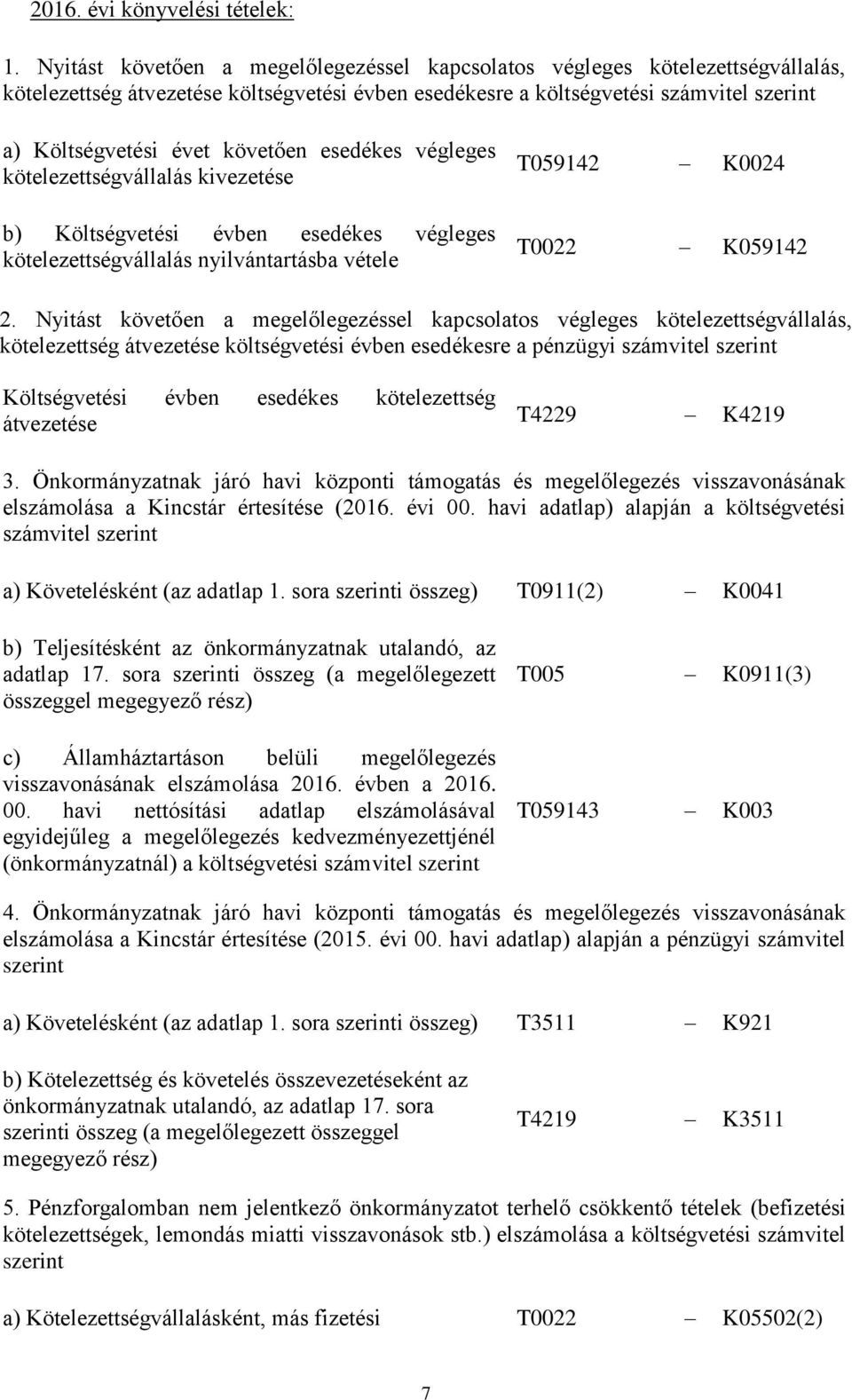 követően esedékes végleges kötelezettségvállalás kivezetése b) Költségvetési évben esedékes végleges kötelezettségvállalás nyilvántartásba vétele T059142 K0024 T0022 K059142 2.