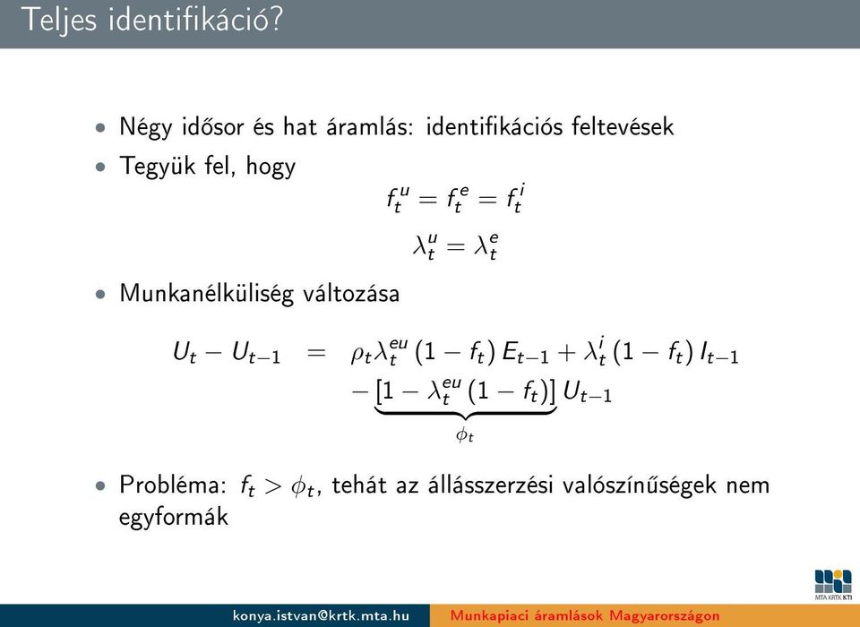 Munkanélküliség változása = f e t λ u t = λ e t = f i t U t U t 1 = ρ t λ eu t