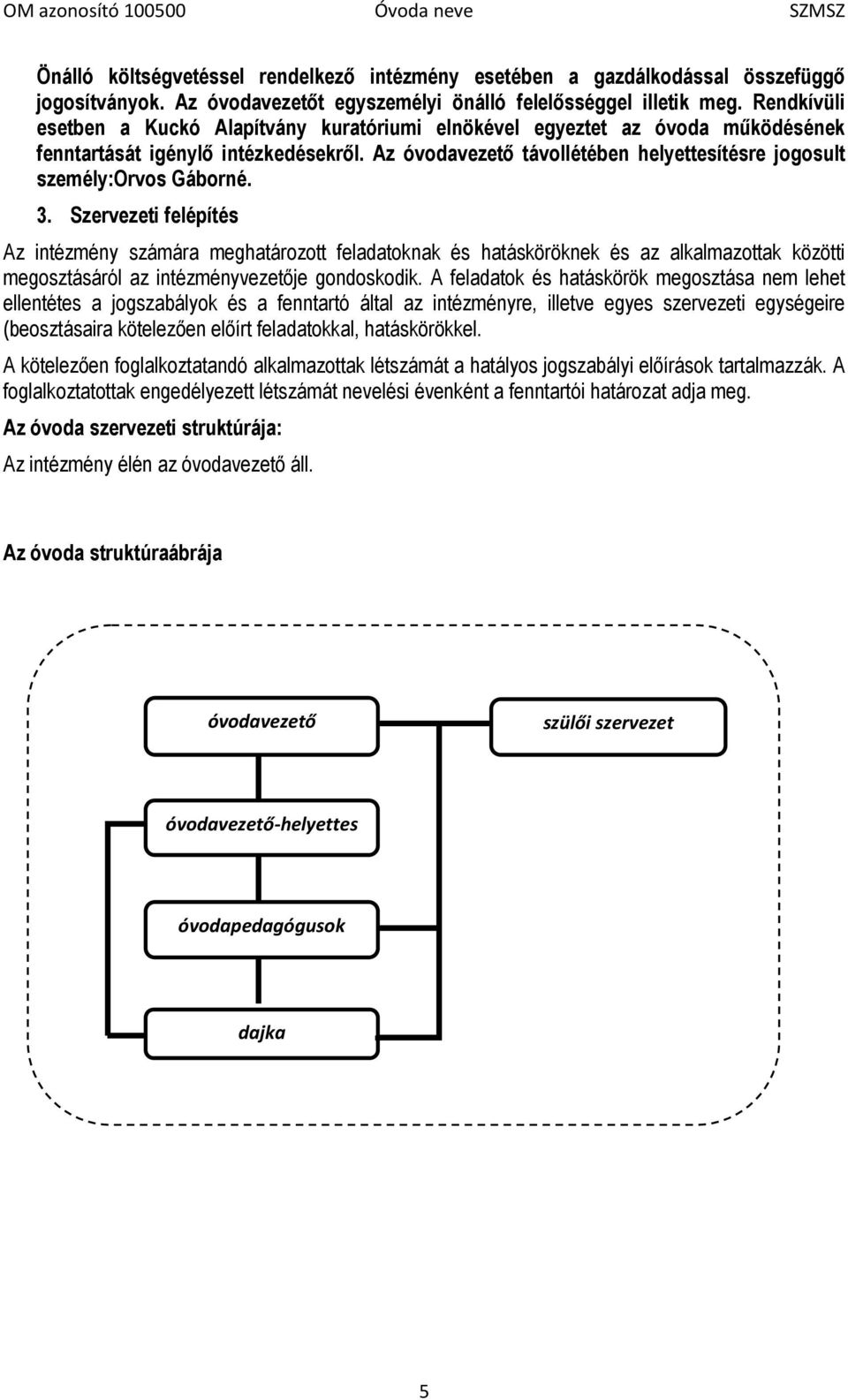 Az óvodavezető távollétében helyettesítésre jogosult személy:orvos Gáborné. 3.