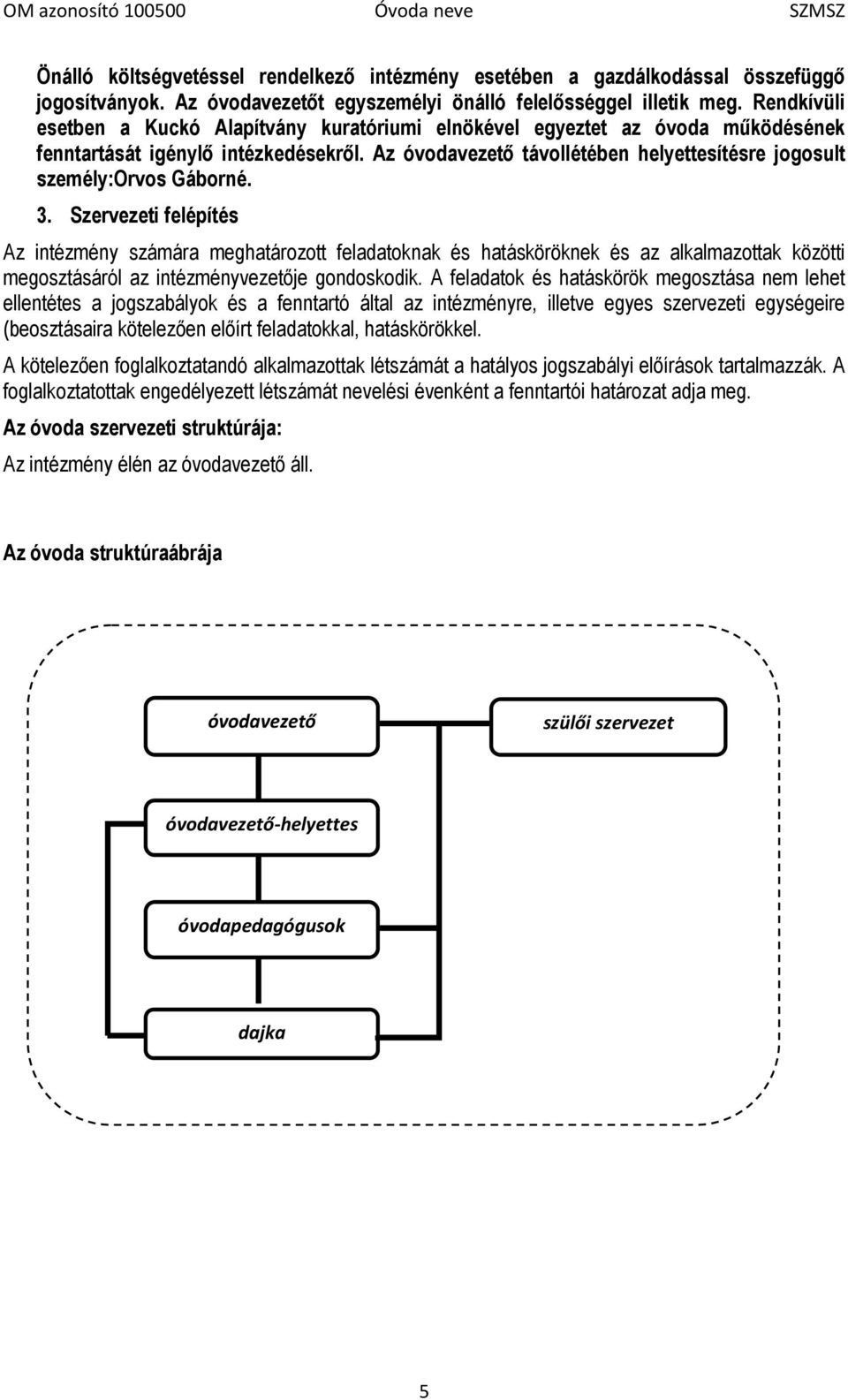 Az óvodavezető távollétében helyettesítésre jogosult személy:orvos Gáborné. 3.