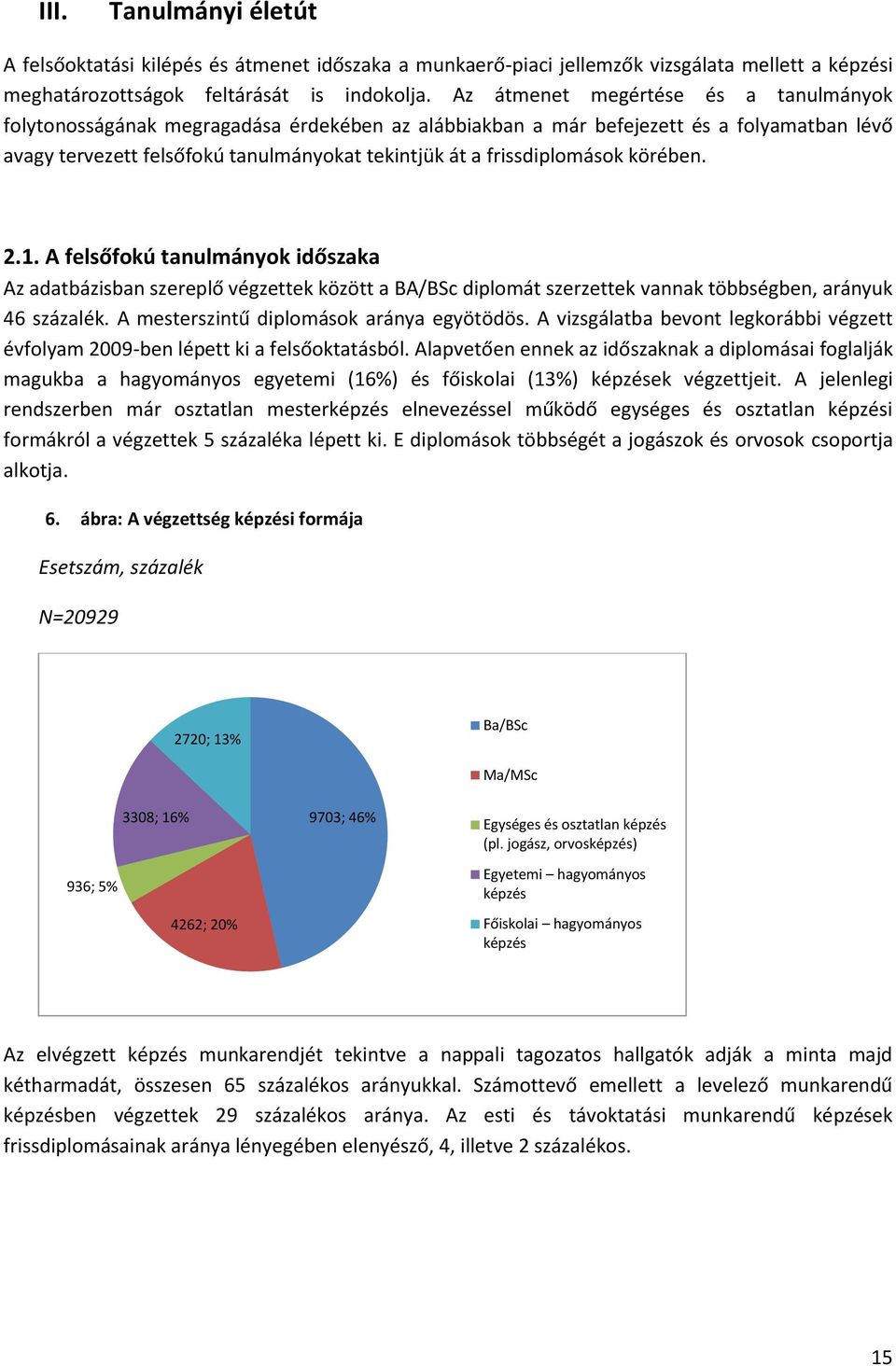 frissdiplomások körében. 2.1. A felsőfokú tanulmányok időszaka Az adatbázisban szereplő végzettek között a BA/BSc diplomát szerzettek vannak többségben, arányuk 46 százalék.