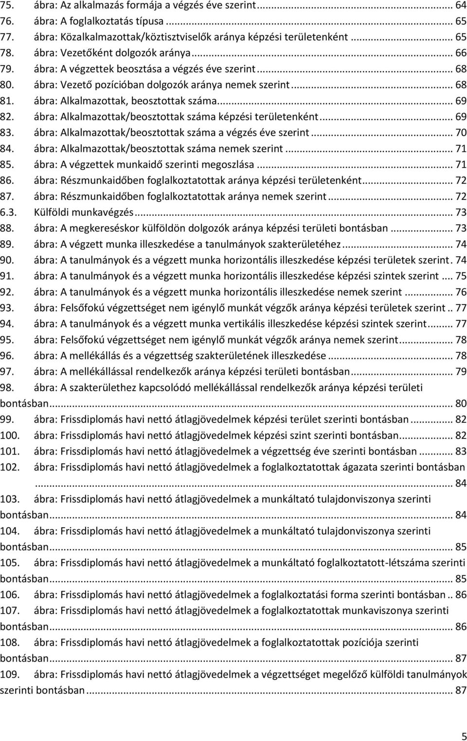 ábra: Alkalmazottak, beosztottak száma... 69 82. ábra: Alkalmazottak/beosztottak száma képzési területenként... 69 83. ábra: Alkalmazottak/beosztottak száma a végzés éve szerint... 70 84.