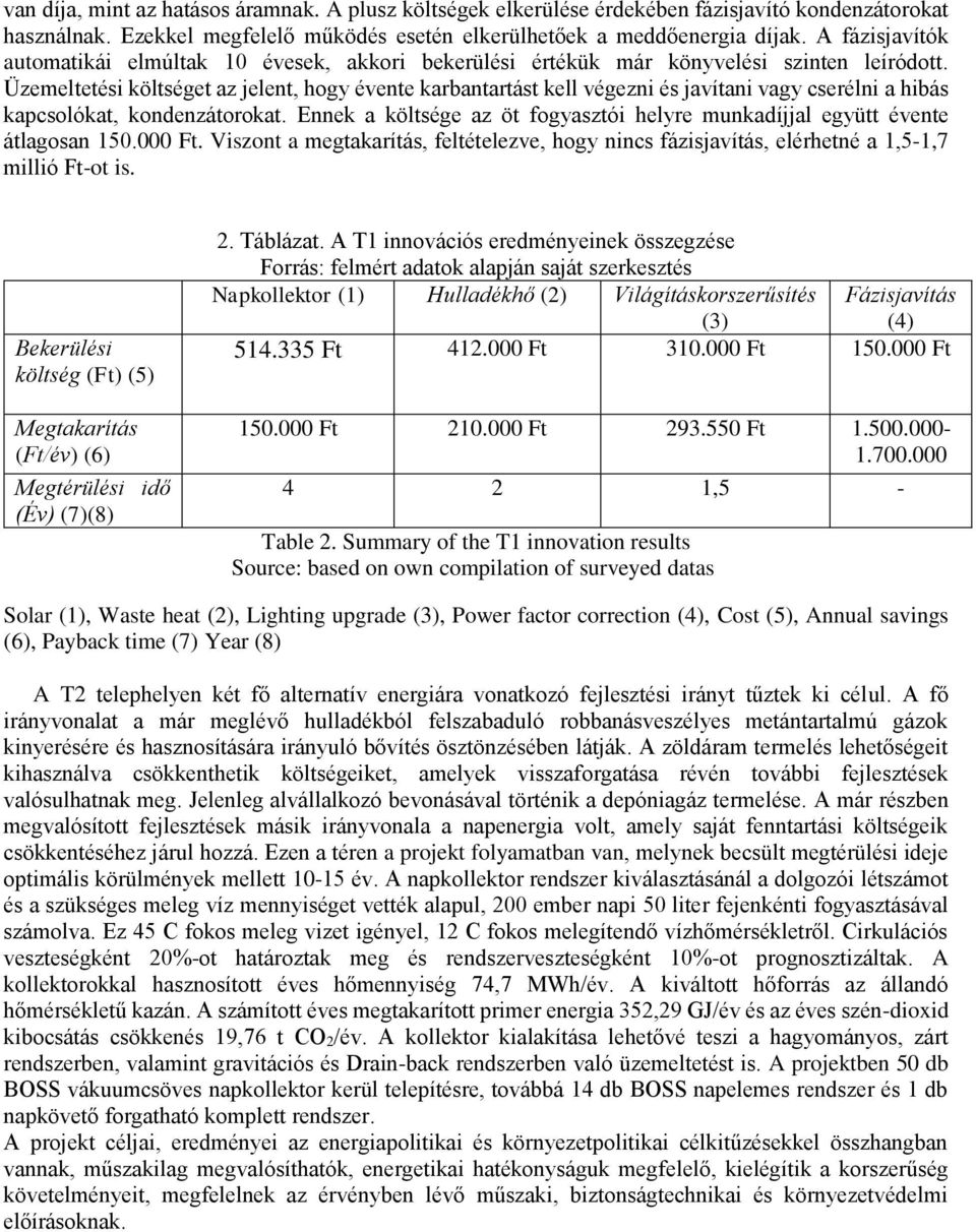 Üzemeltetési költséget az jelent, hogy évente karbantartást kell végezni és javítani vagy cserélni a hibás kapcsolókat, kondenzátorokat.