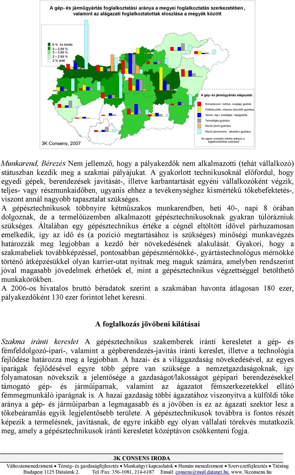 -alkatrész gyártása Az egyes oszlopok mérete arányos a foglalkoztatottak számával Munkarend, Bérezés Nem jellemző, hogy a pályakezdők nem alkalmazotti (tehát vállalkozó) státuszban kezdik meg a