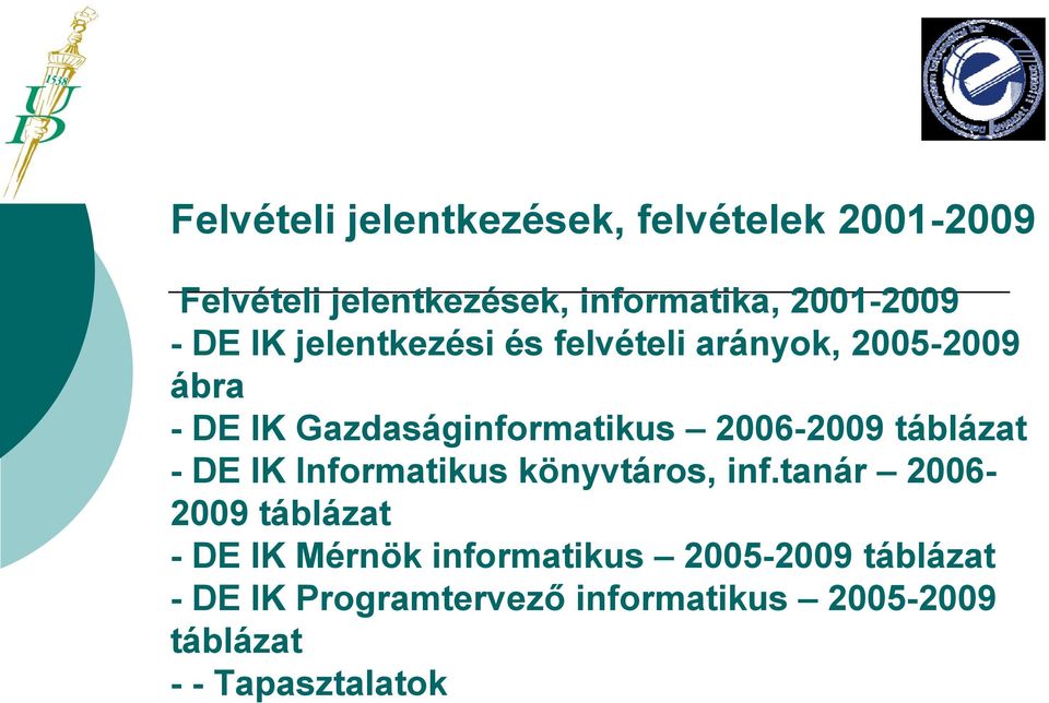 Debreceni Egyetem Informatikai Kar. Felvételi jelentkezések felvételek. Dr.  Bognár Katalin dékánhelyettes DE IK Szeged - PDF Free Download