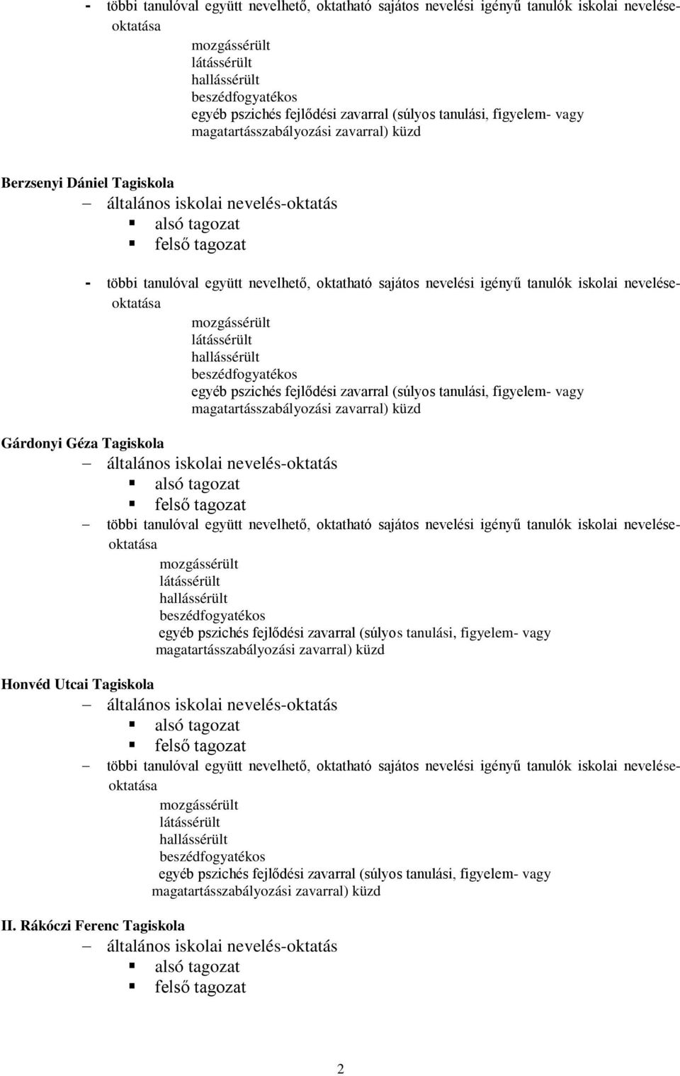 zavarral) küzd Gárdonyi Géza Tagiskola általános iskolai nevelés-oktatás alsó tagozat fels tagozat többi tanulóval együtt nevelhet, oktatható sajátos nevelési igényű tanulók iskolai neveléseoktatása