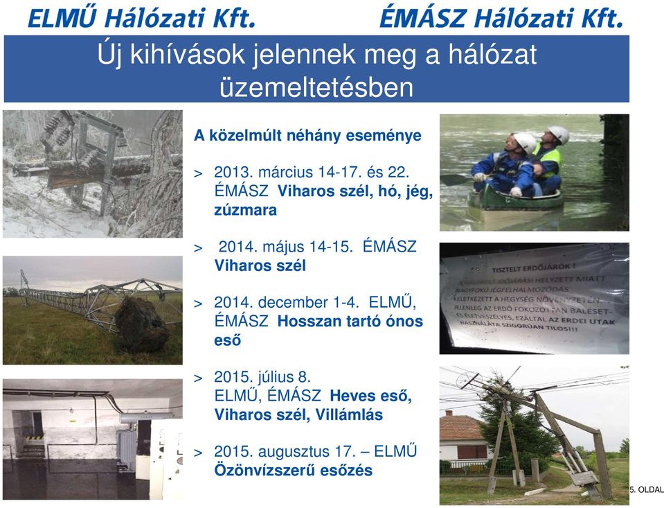 ÉMÁSZ Viharos szél > 2014. december 1-4. ELMŰ, ÉMÁSZ Hosszan tartó ónos eső > 2015.