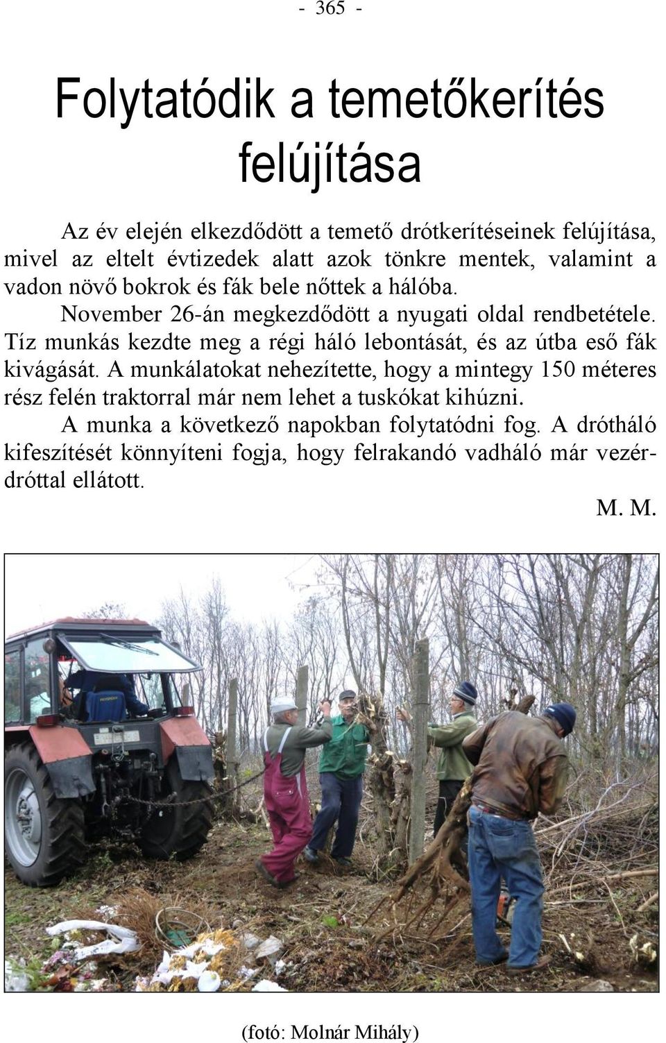 Tíz munkás kezdte meg a régi háló lebontását, és az útba eső fák kivágását.