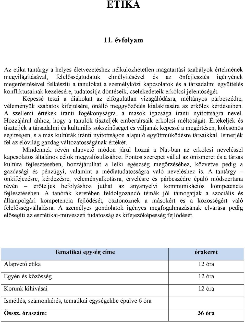 felkészíti a tanulókat a személyközi kapcsolatok és a társadalmi együttélés konfliktusainak kezelésére, tudatosítja döntéseik, cselekedeteik erkölcsi jelentőségét.